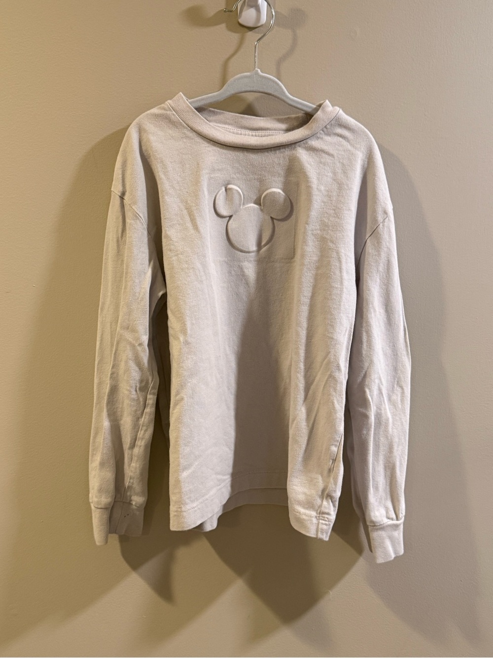 Disney Cream Long-Sleeve Sweatshirt with Embossed Mickey